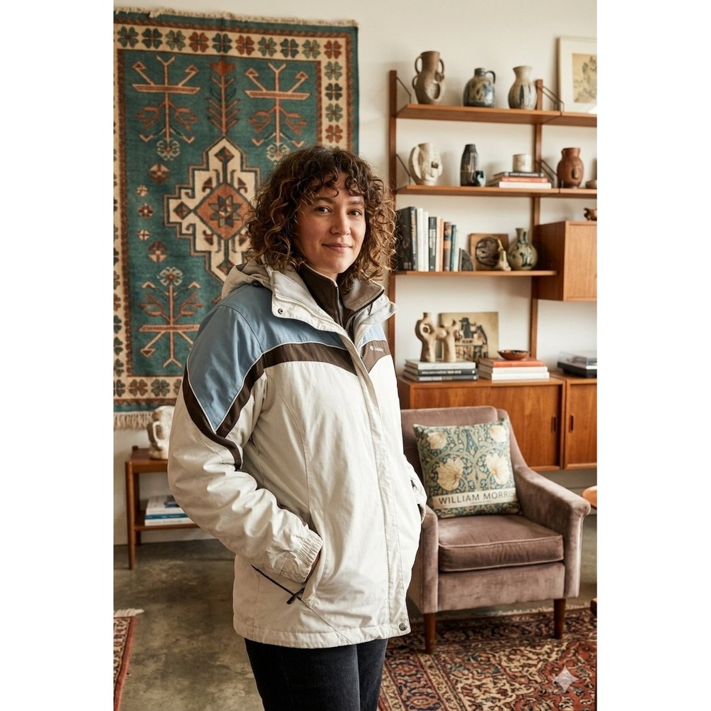 Columbia Women's Interchange Jacket Med White Blue Brown 3-in-1 Ski Winter Coat